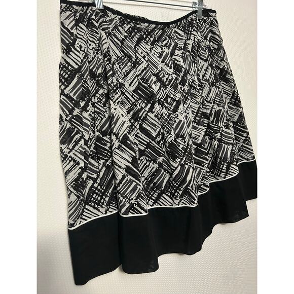 Talbots Silk Cotton Blend Black White A Line Pleated Knee Length Skirt Sz 14P - Picture 2 of 10
